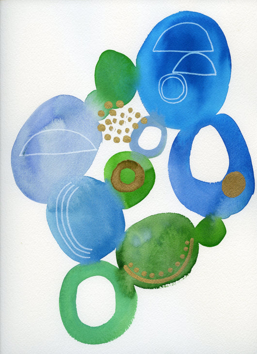Green, Gold and Indigo Moons— Watercolor Original 9x12