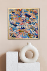 SCRIBBLE MEDITATION Peach & Blue 20x20 on canvas
