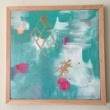 Turquoise Sky with Bougainvillea 14x14" with custom wood panel