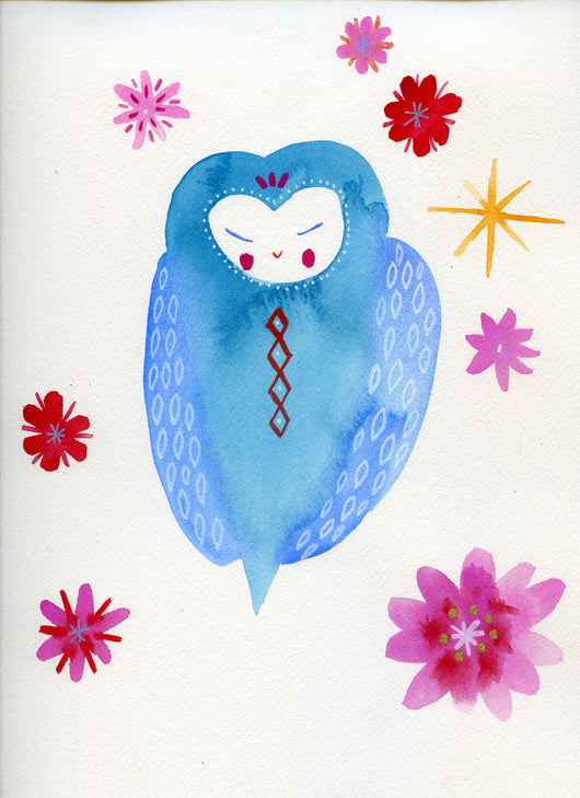 Sleepy Owlito— Watercolor Original 9x12