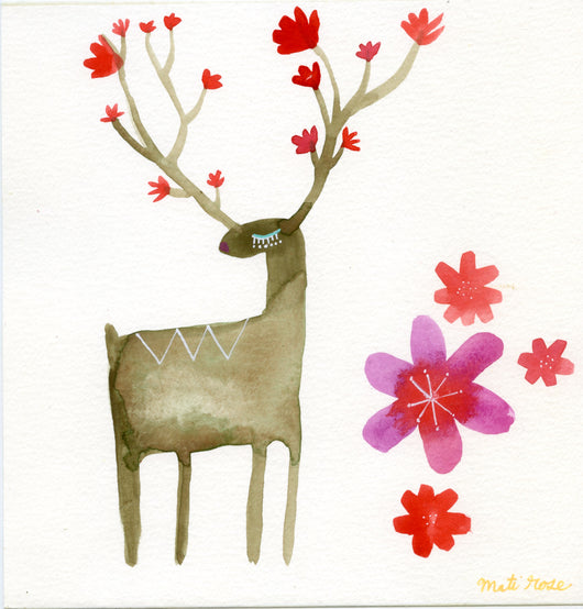RESERVED FOR VICTORIA: Blossom Deer- Watercolor Original 8x8