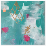 Turquoise Sky with Bougainvillea 14x14" with custom wood panel